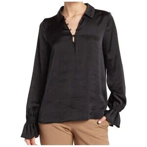PAIGE Resa Black Satin Blouse Sz M New